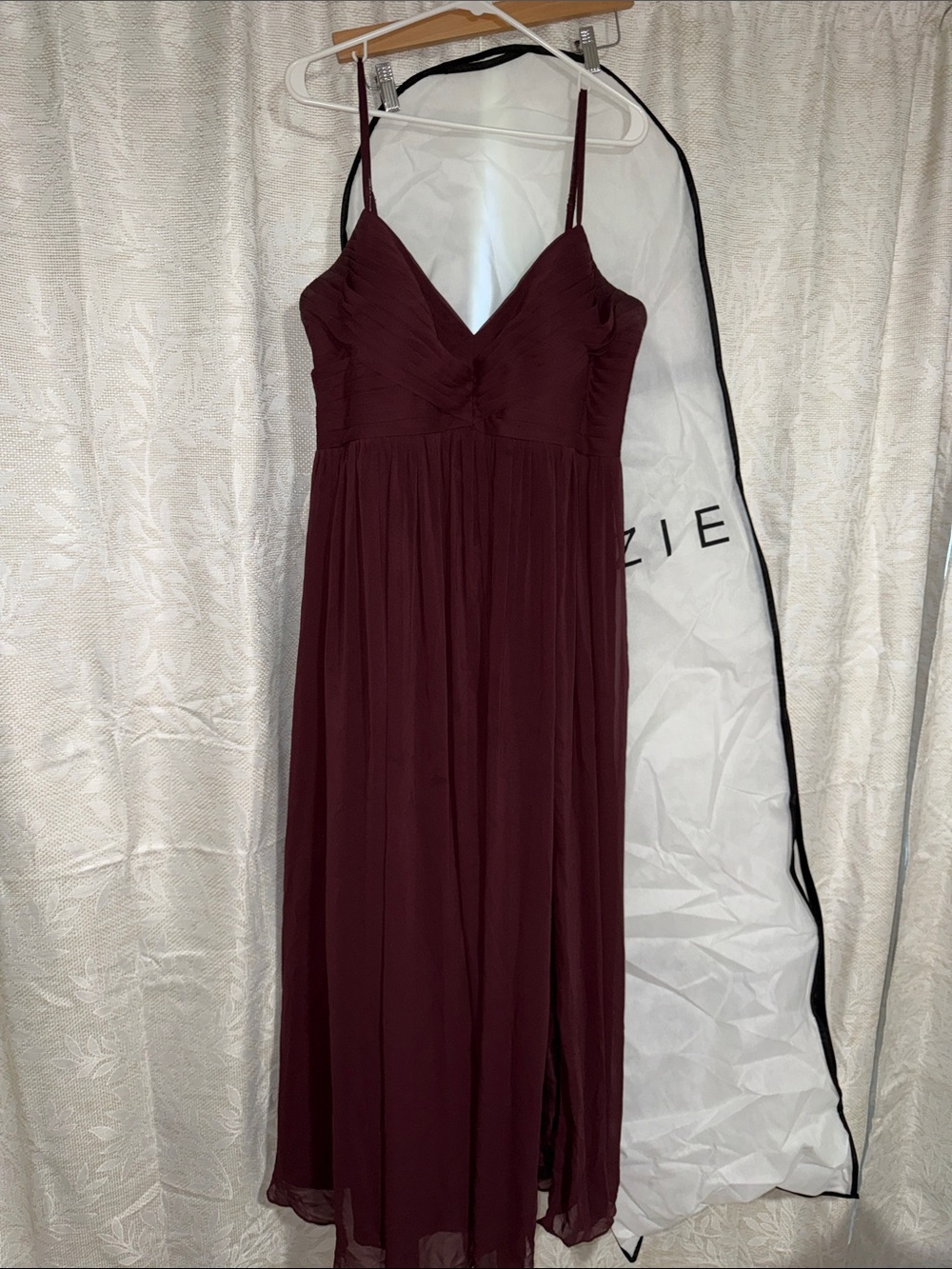 Azazie Burgundy Chiffon Spaghetti Strap Maxi Dress